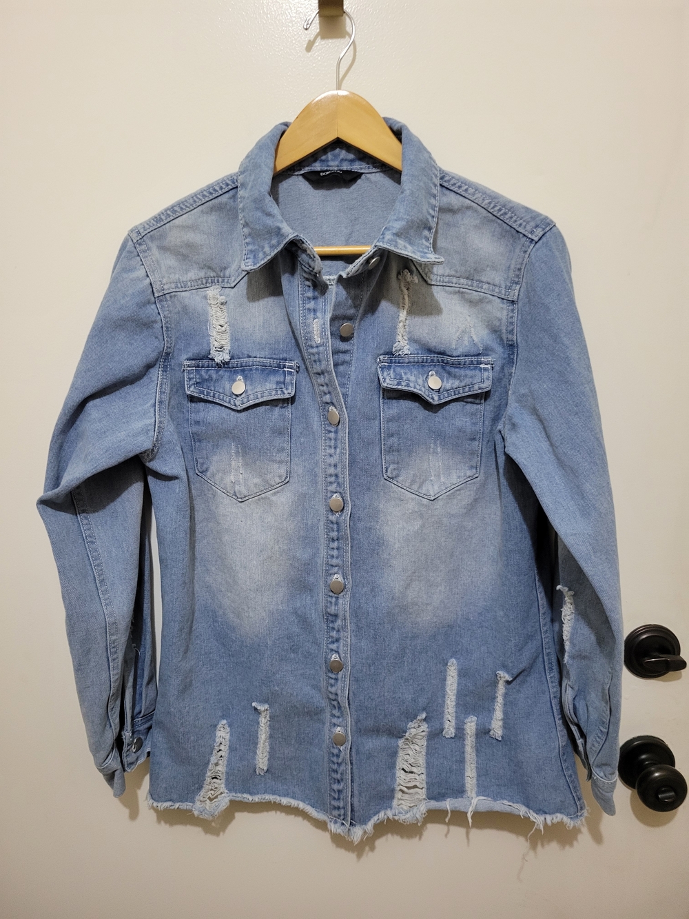 Dokotoo Light Blue Distressed Women's Oversized Denim Jacket